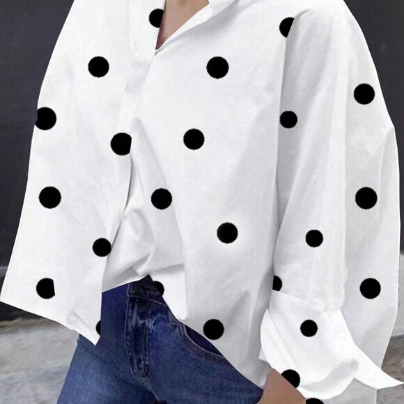 Casual Women's Polka Dot Long Sleeve blouse - Picture 6 of 9
